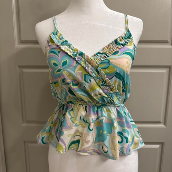 Teal and Green Funky Pattern Cami Tank Top - Picture 1 of 3